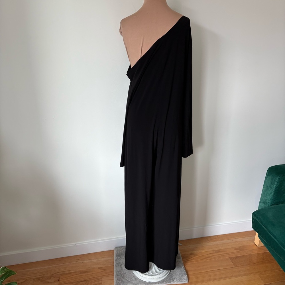 NORMA KAMALI Long Sleeve Drop Shoulder Black Slinky Jersey Jumpsuit EUC Size L - Picture 4 of 11